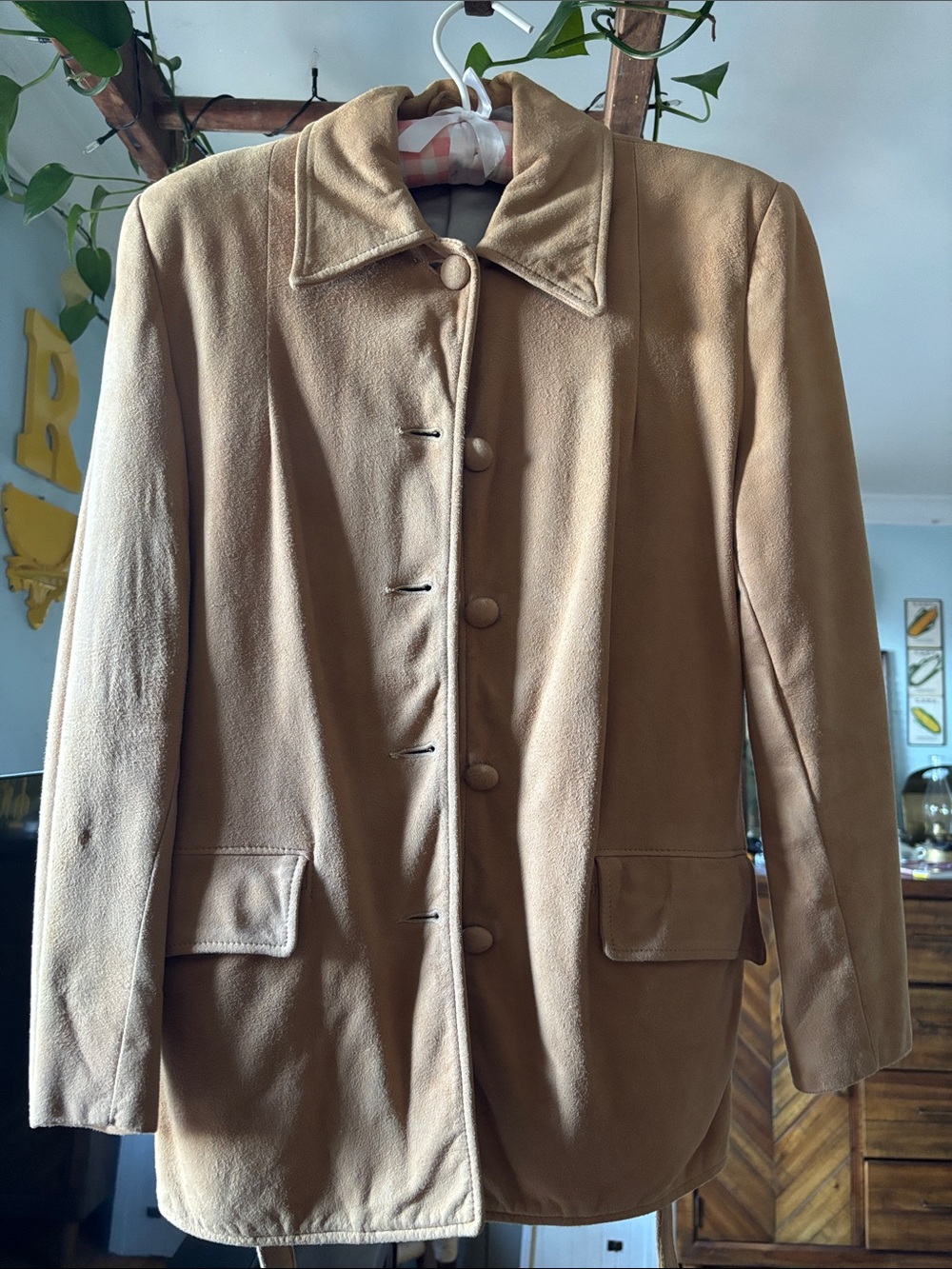 Classic Women's Camel Suede Button-Front Coat